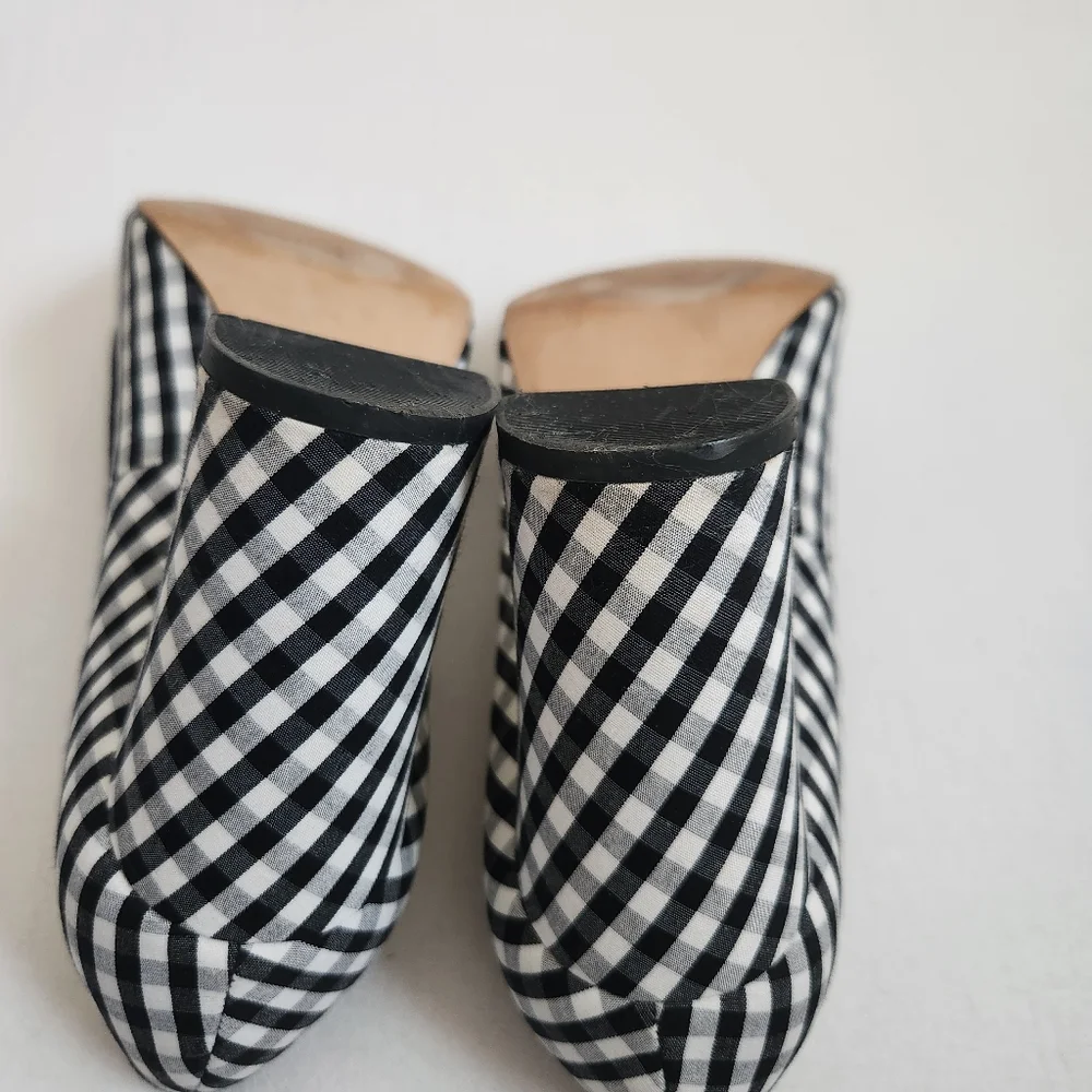 Ann Taylor gingham block heel‎ pumps heels shoes black white round toe 8.5